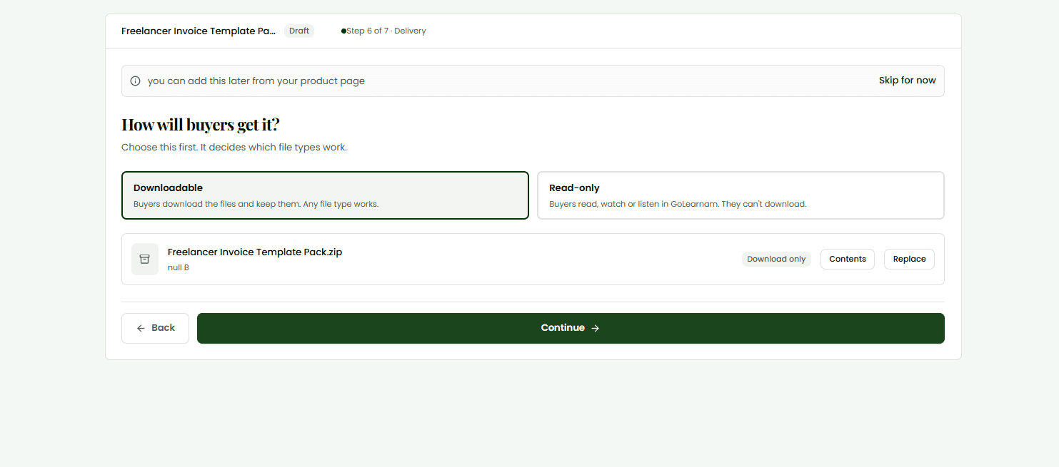The delivery screen with a file uploaded and its preview