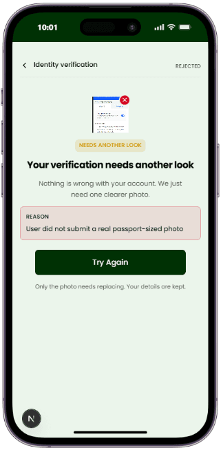 The "needs another look" status screen