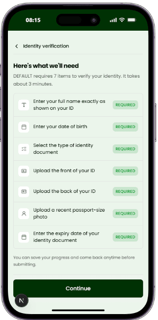 The requirements list, tailored to your country