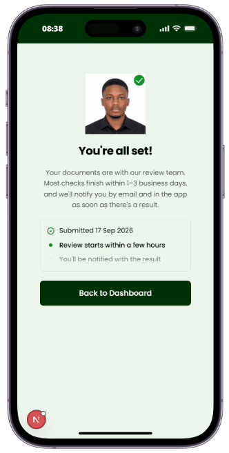 The confirmation screen after submitting