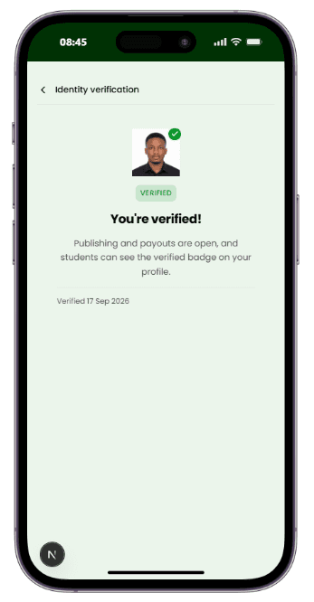 The "You're verified" status screen