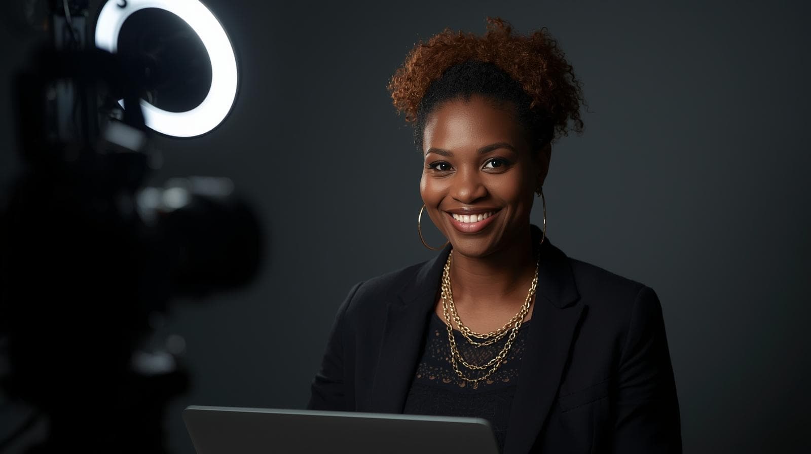 Live webinar host broadcasting to an audience