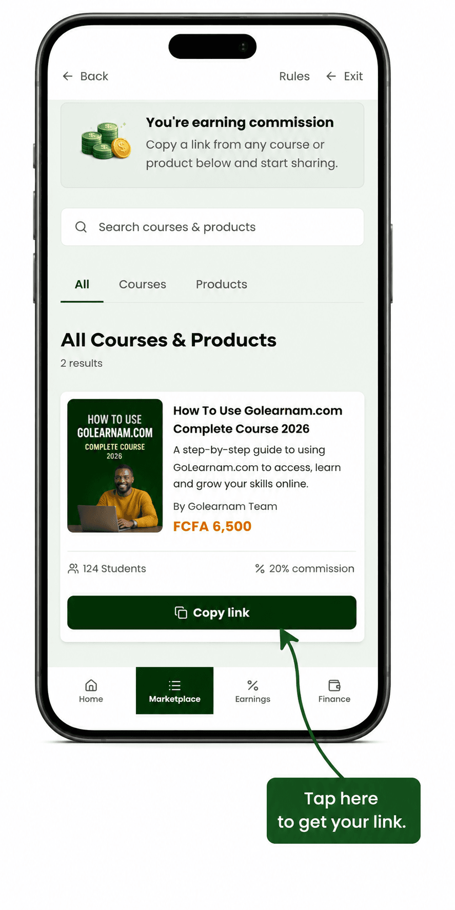 Copy link affiliate page