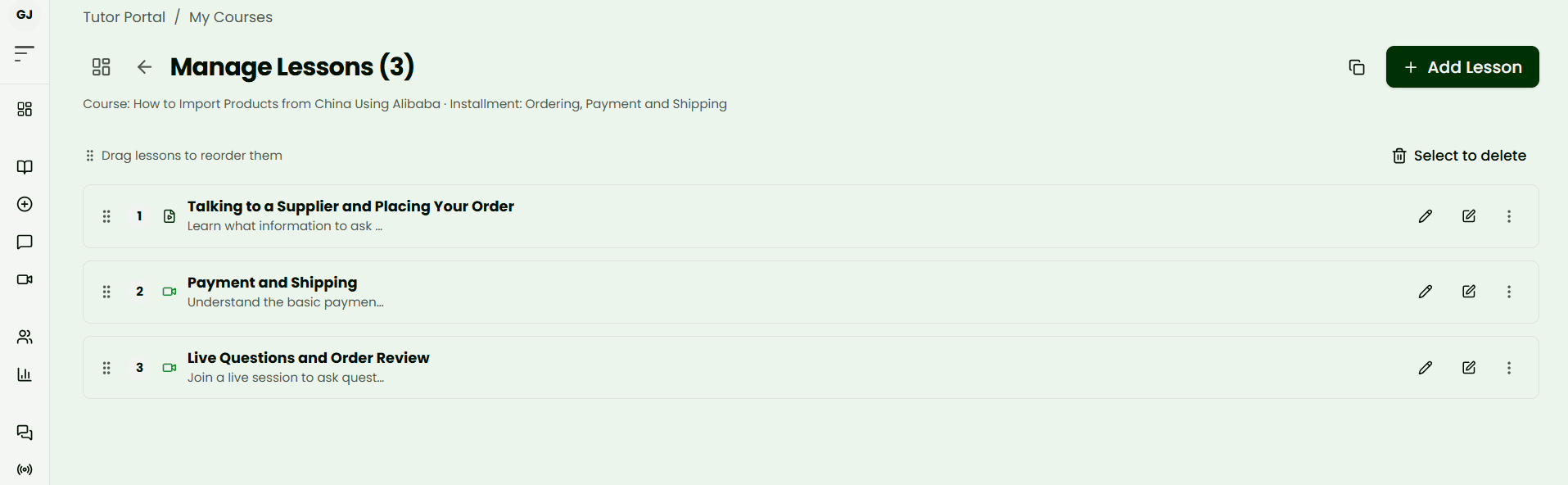 Installment lessons